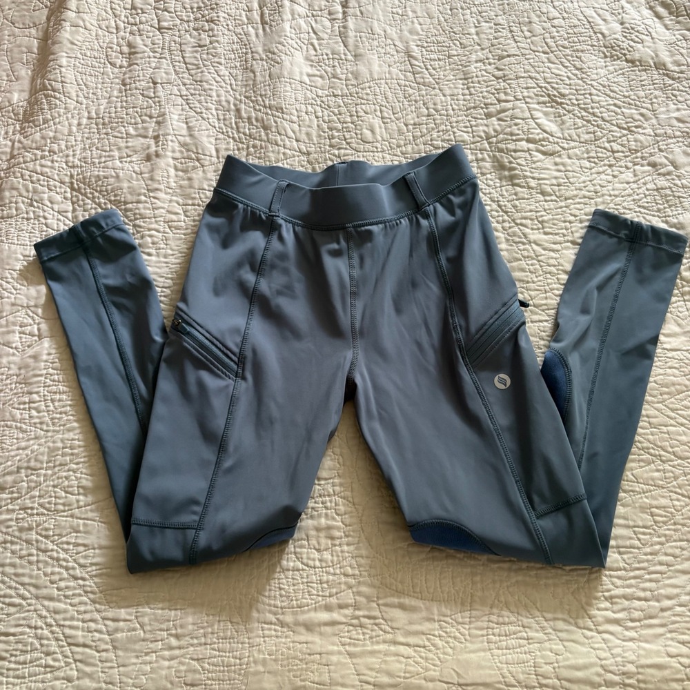 Santiny Riding Pant Youth Girls Med 8 Slate Blue Equestrian Riding Knee Patch